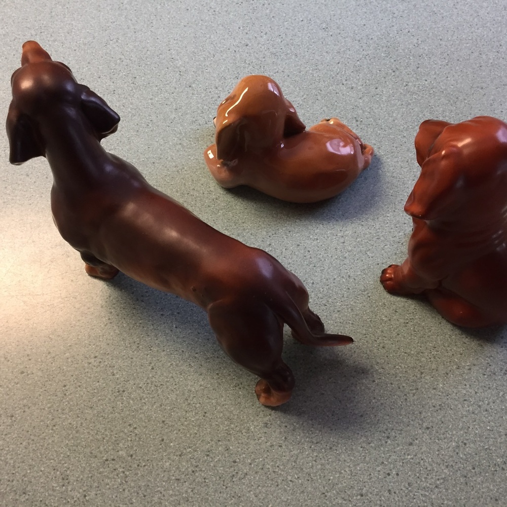 VINTAGE 3  DACHSHUND PUPPY PORCELAIN COLLECTIBLE - Norleans-Reis-Japan- - Picture 2 of 6